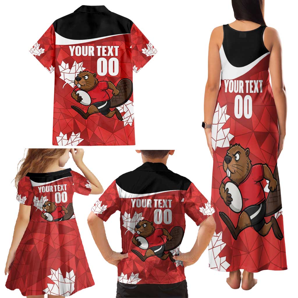 Canada Rugby Custom Family Matching Tank Maxi Dress and Hawaiian Shirt Beaver Mascot Go Canadian