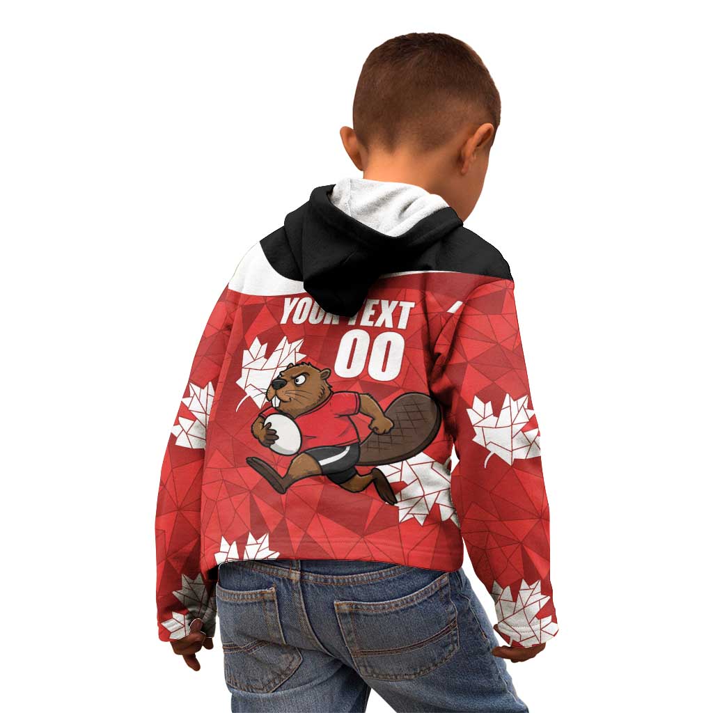 Canada Rugby Custom Kid Hoodie Beaver Mascot Go Canadian
