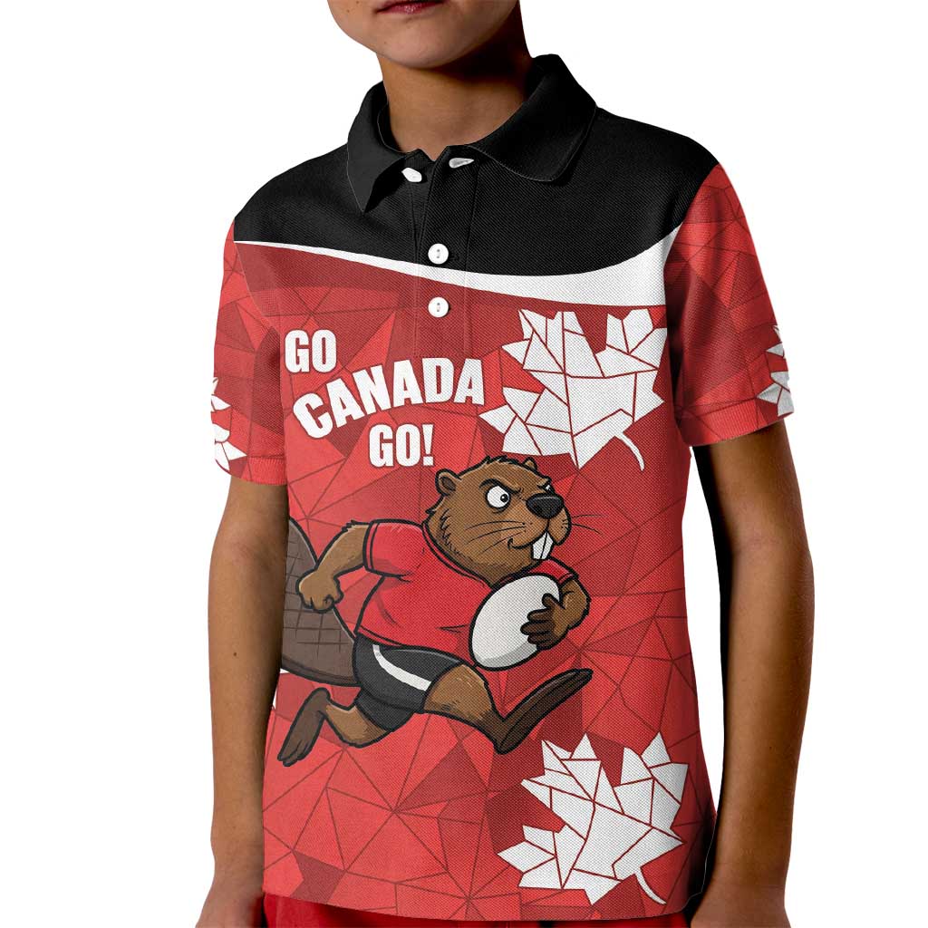 Canada Rugby Custom Kid Polo Shirt Beaver Mascot Go Canadian