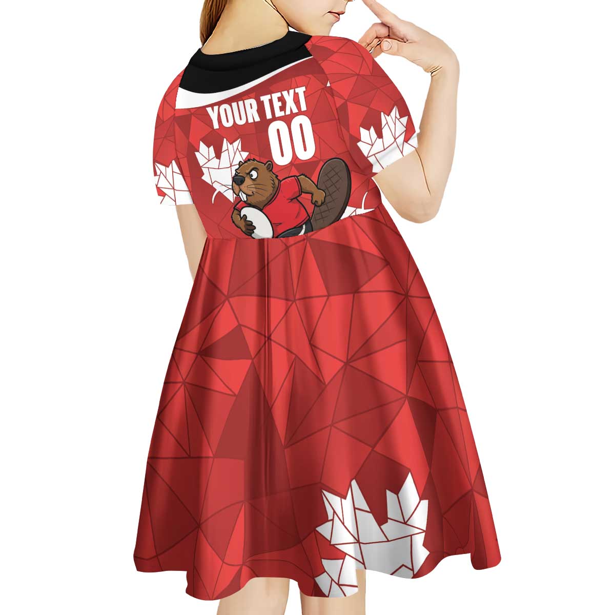 Canada Rugby Custom Kid Short Sleeve Dress Beaver Mascot Go Canadian