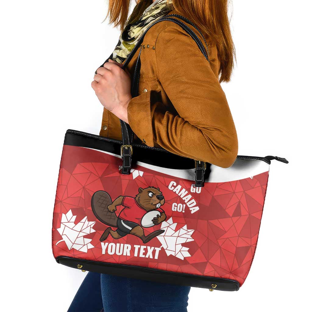 Canada Rugby Custom Leather Tote Bag Beaver Mascot Go Canadian