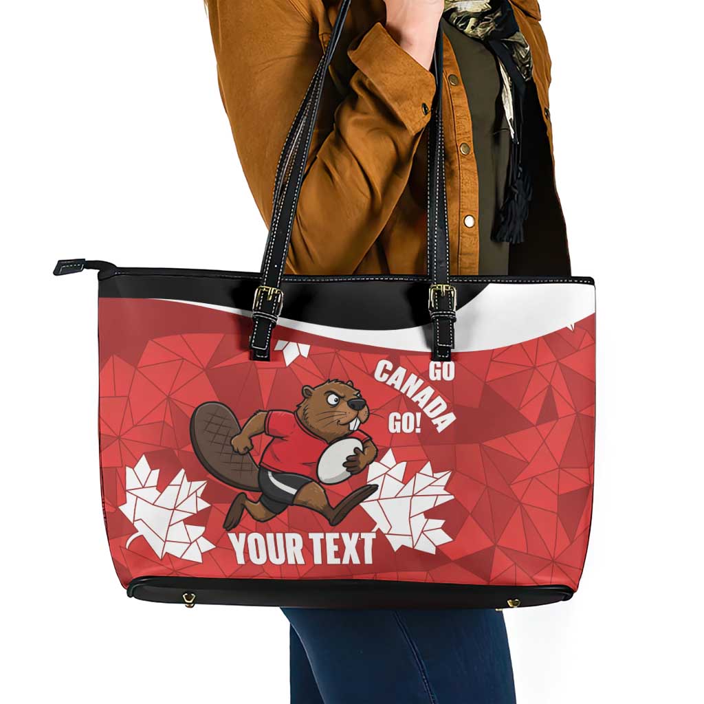 Canada Rugby Custom Leather Tote Bag Beaver Mascot Go Canadian