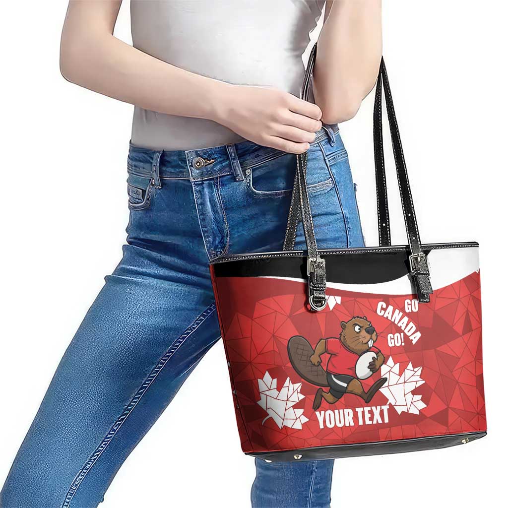 Canada Rugby Custom Leather Tote Bag Beaver Mascot Go Canadian