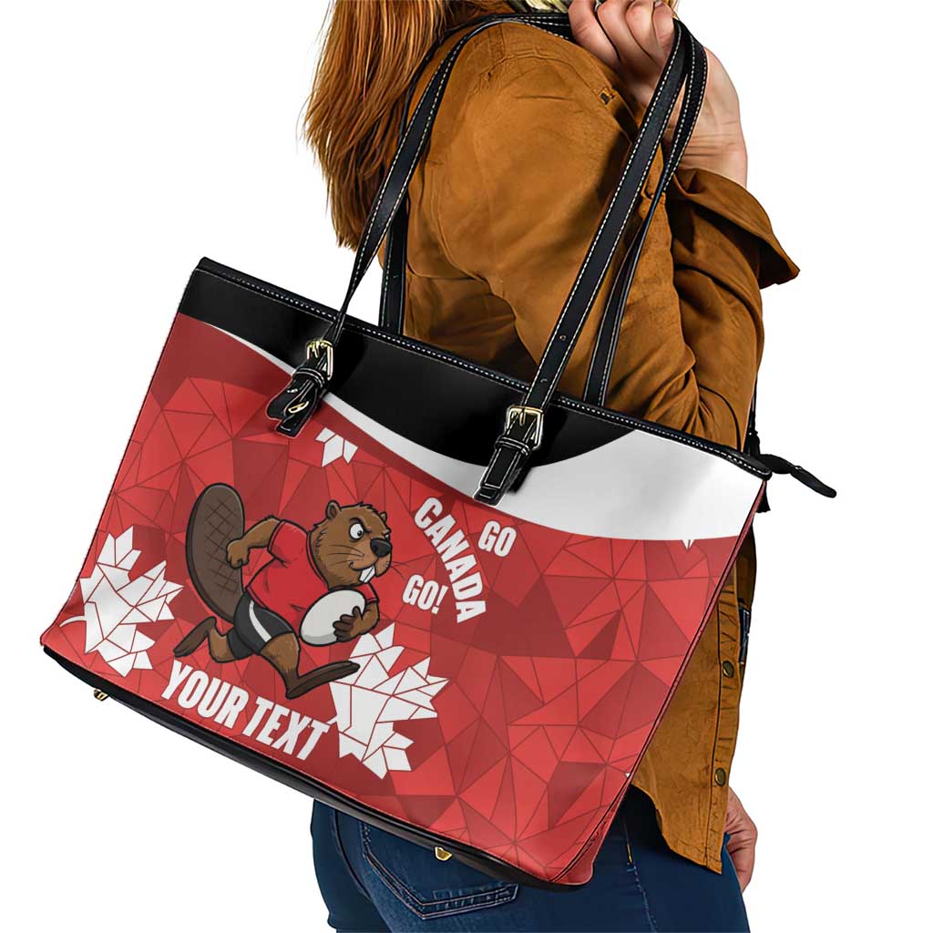 Canada Rugby Custom Leather Tote Bag Beaver Mascot Go Canadian