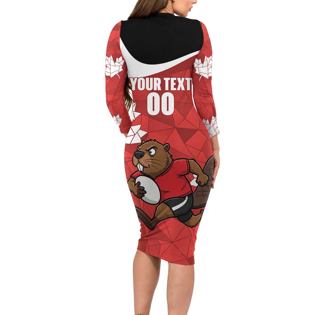 Canada Rugby Custom Long Sleeve Bodycon Dress Beaver Mascot Go Canadian