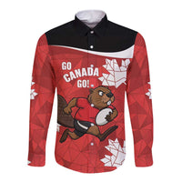 Canada Rugby Custom Long Sleeve Button Shirt Beaver Mascot Go Canadian