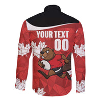 Canada Rugby Custom Long Sleeve Button Shirt Beaver Mascot Go Canadian