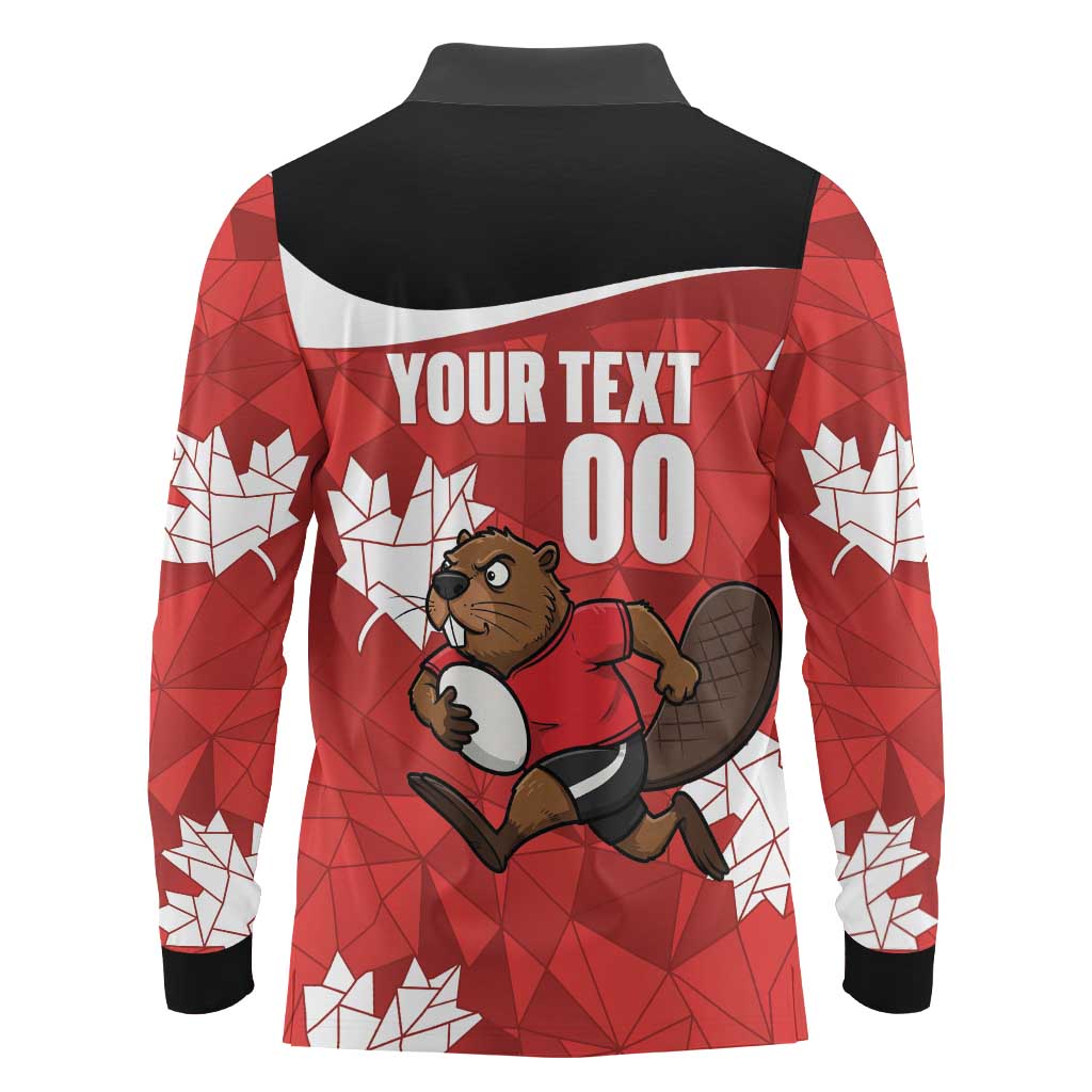Canada Rugby Custom Long Sleeve Polo Shirt Beaver Mascot Go Canadian