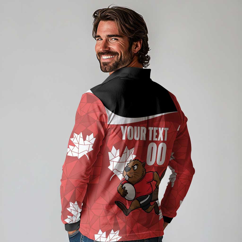 Canada Rugby Custom Long Sleeve Polo Shirt Beaver Mascot Go Canadian