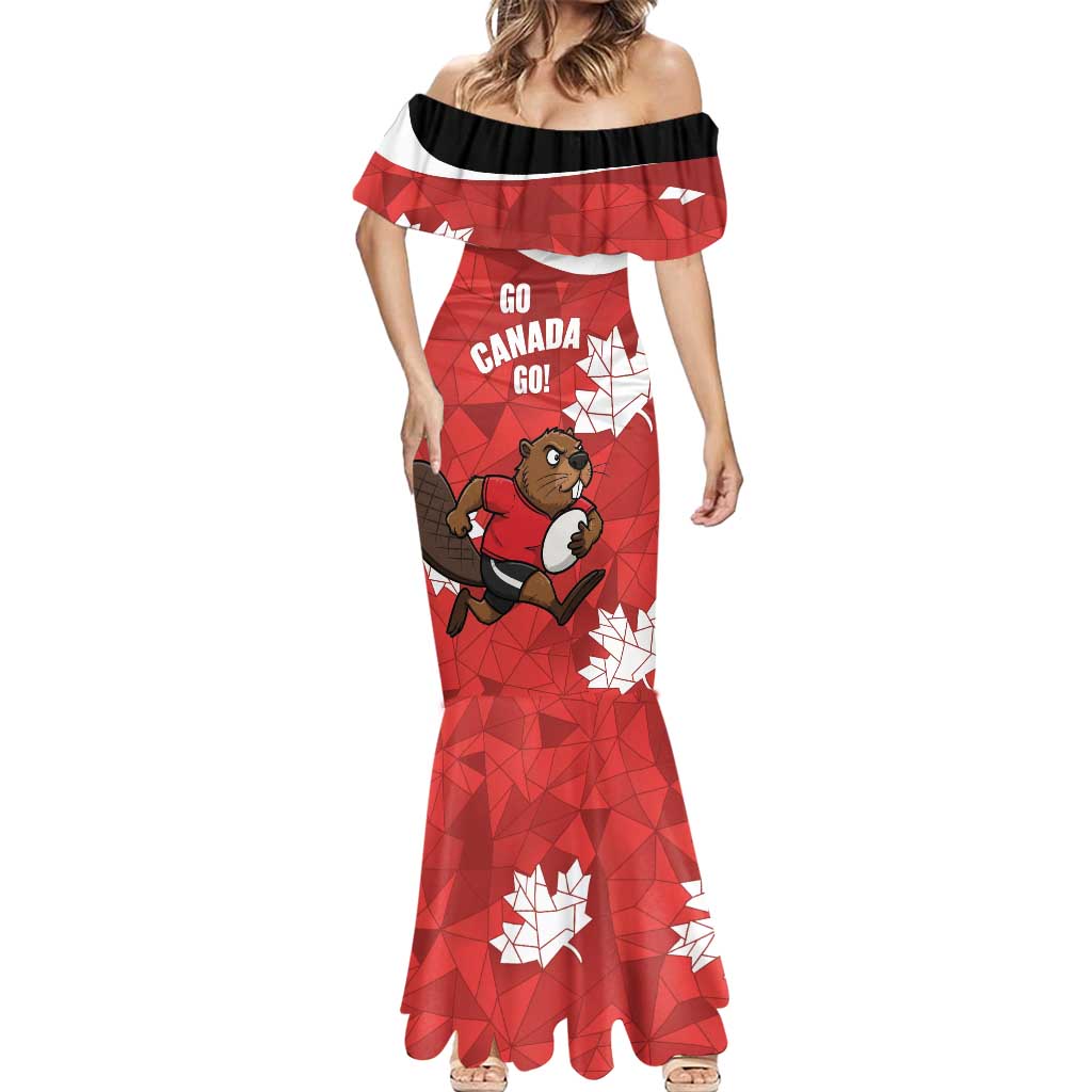 Canada Rugby Custom Mermaid Dress Beaver Mascot Go Canadian