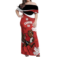 Canada Rugby Custom Off Shoulder Maxi Dress Beaver Mascot Go Canadian