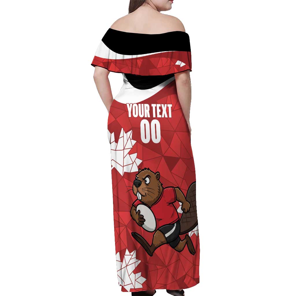 Canada Rugby Custom Off Shoulder Maxi Dress Beaver Mascot Go Canadian