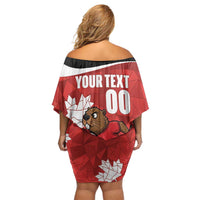 Canada Rugby Custom Off Shoulder Short Dress Beaver Mascot Go Canadian