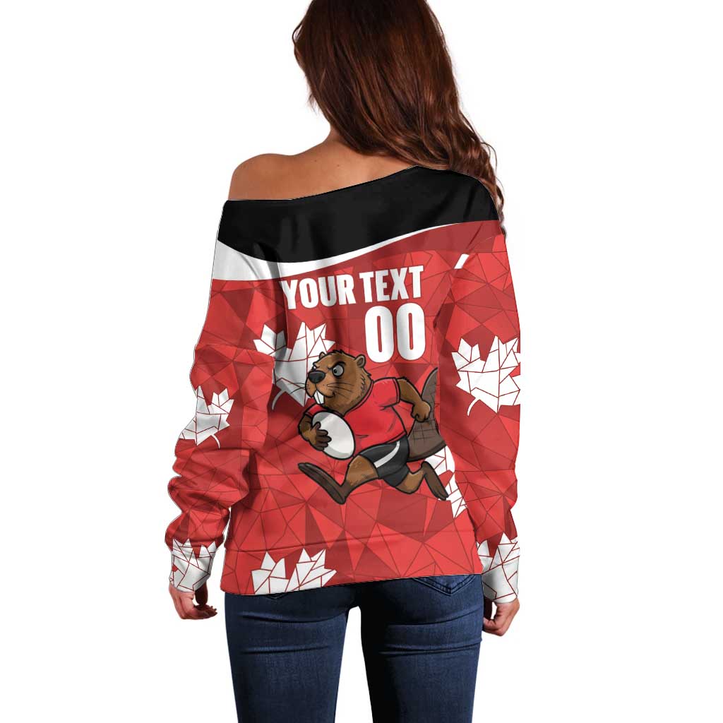 Canada Rugby Custom Off Shoulder Sweater Beaver Mascot Go Canadian