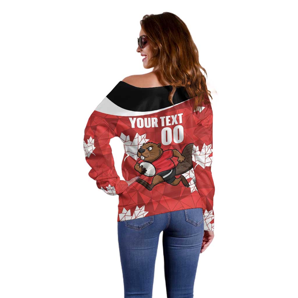 Canada Rugby Custom Off Shoulder Sweater Beaver Mascot Go Canadian