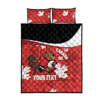 Canada Rugby Custom Quilt Bed Set Beaver Mascot Go Canadian