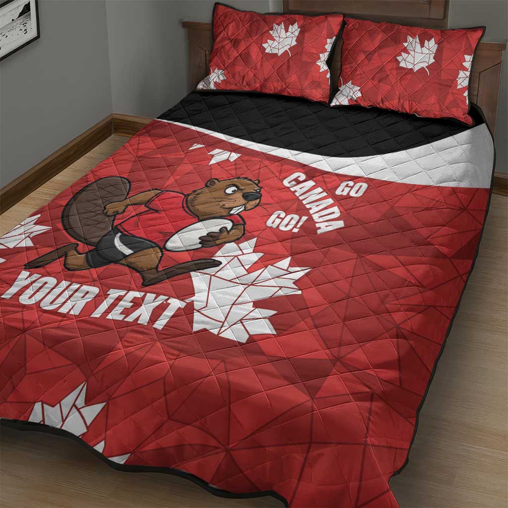 Canada Rugby Custom Quilt Bed Set Beaver Mascot Go Canadian