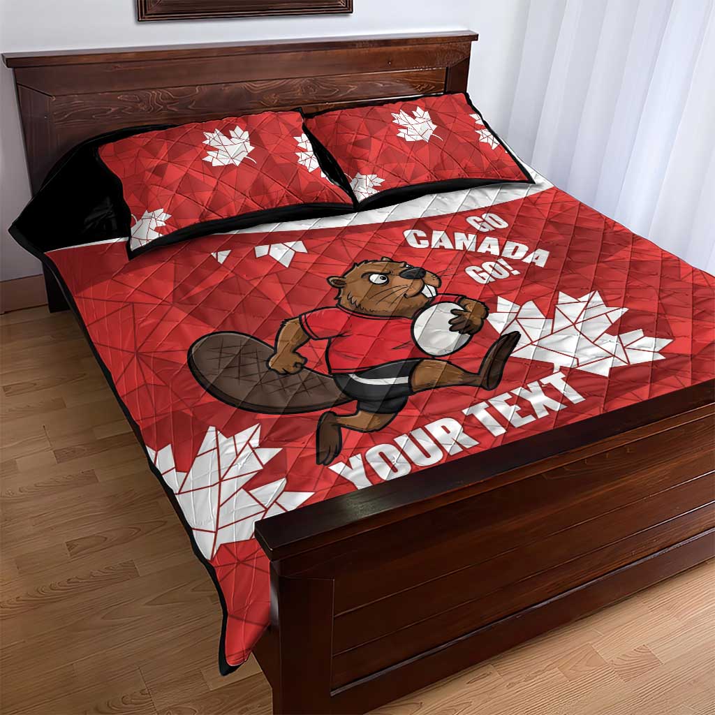 Canada Rugby Custom Quilt Bed Set Beaver Mascot Go Canadian