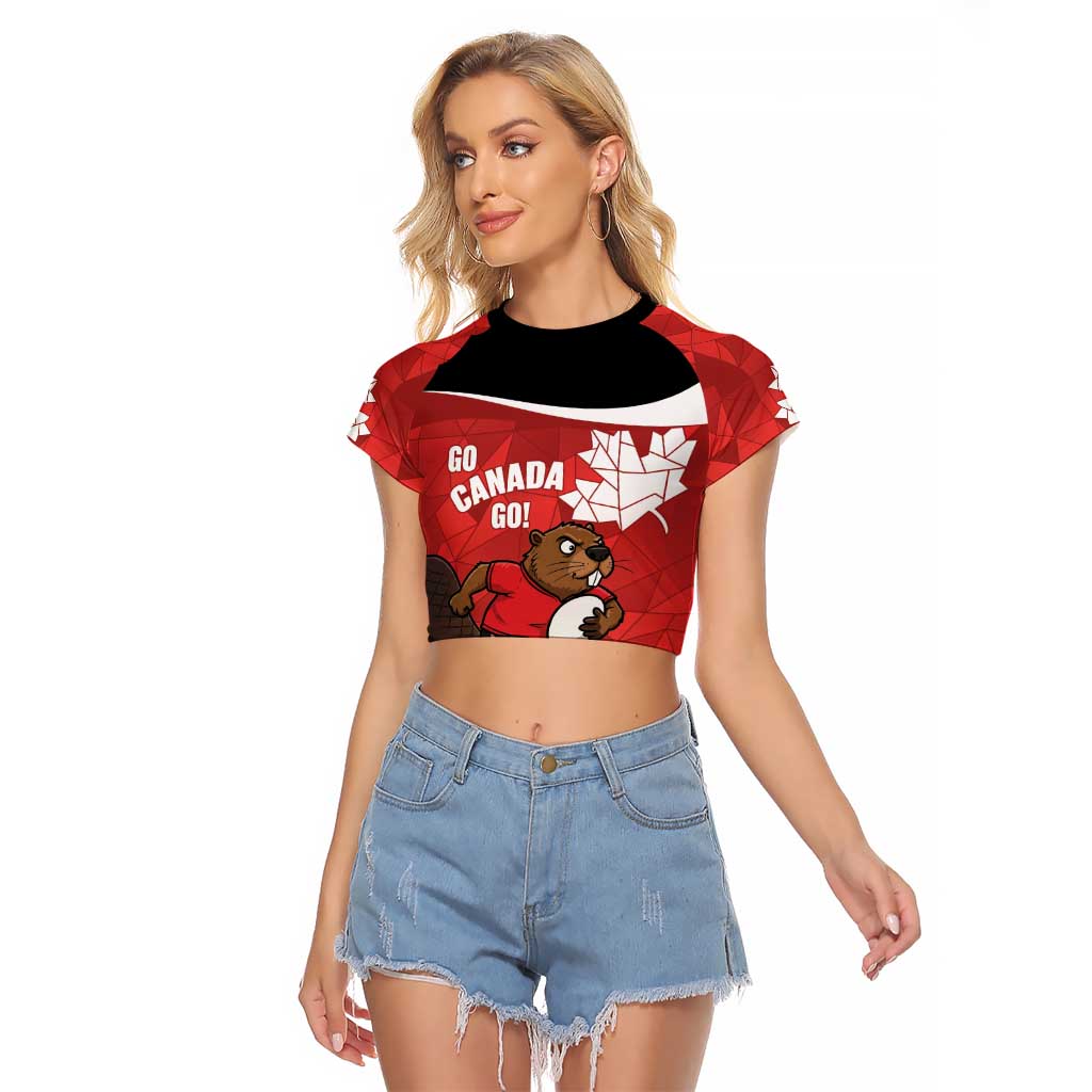 Canada Rugby Custom Raglan Cropped T Shirt Beaver Mascot Go Canadian