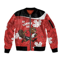 Canada Rugby Custom Sleeve Zip Bomber Jacket Beaver Mascot Go Canadian