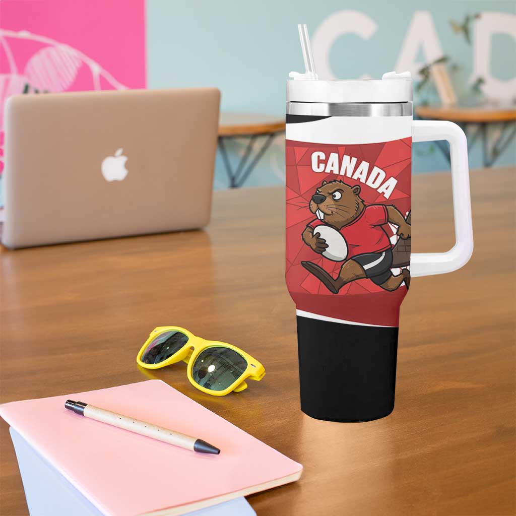 Canada Rugby Custom Tumbler With Handle Beaver Mascot Go Canadian