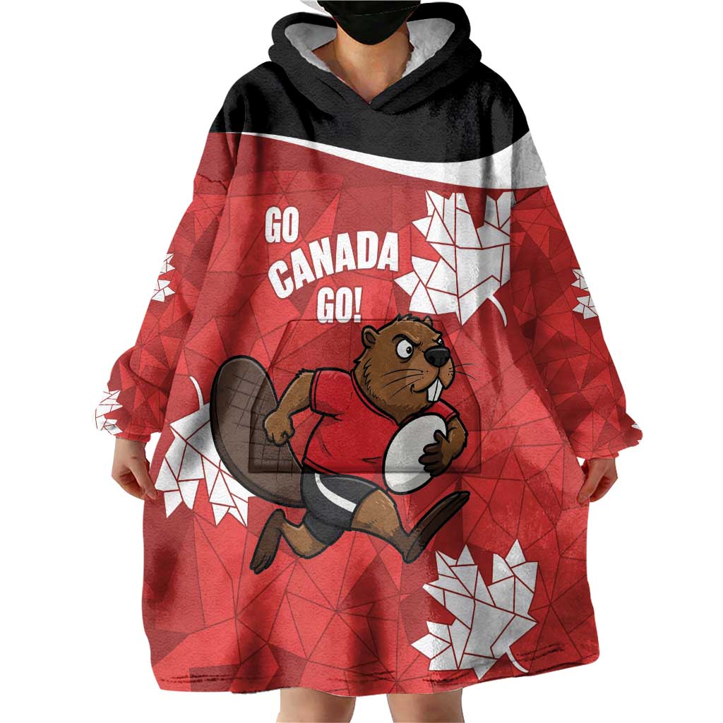 Canada Rugby Custom Wearable Blanket Hoodie Beaver Mascot Go Canadian