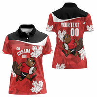 Canada Rugby Custom Women Polo Shirt Beaver Mascot Go Canadian