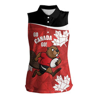 Canada Rugby Custom Women Sleeveless Polo Shirt Beaver Mascot Go Canadian