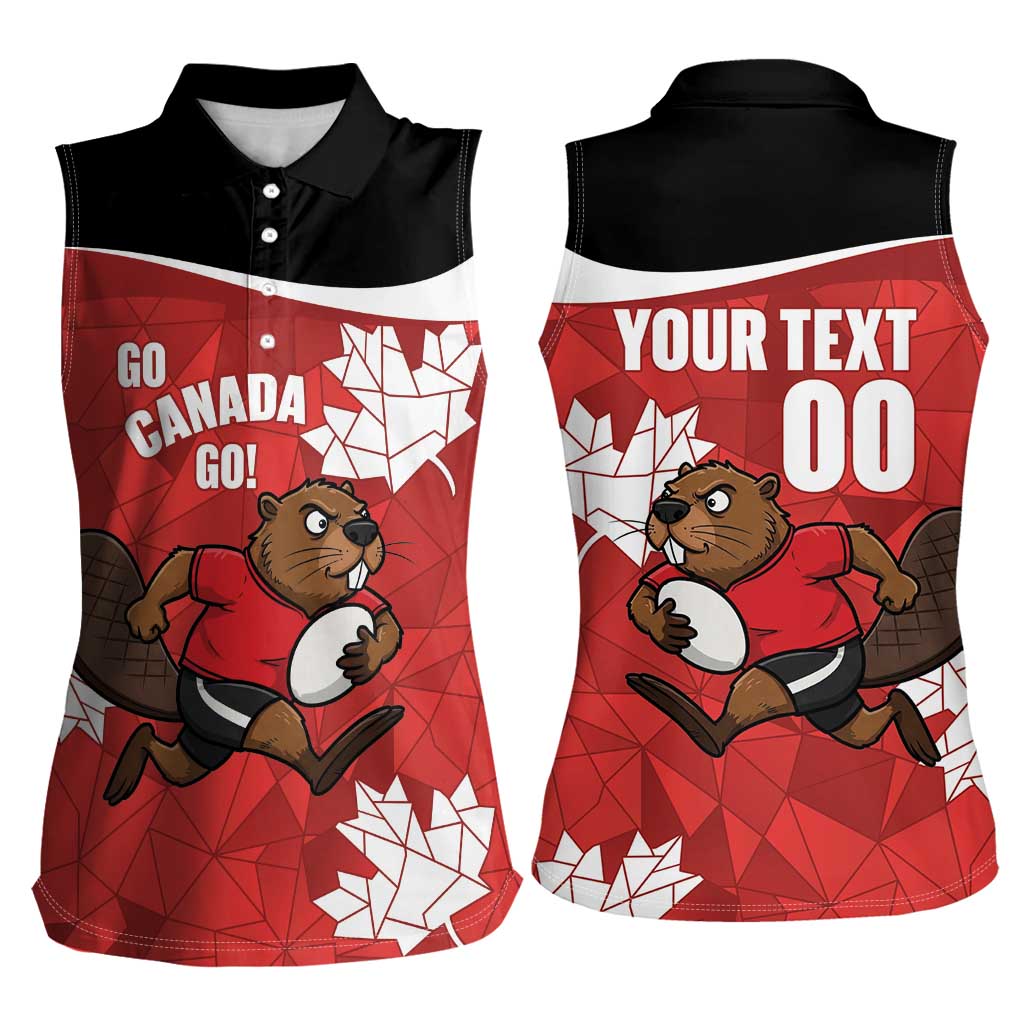 Canada Rugby Custom Women Sleeveless Polo Shirt Beaver Mascot Go Canadian