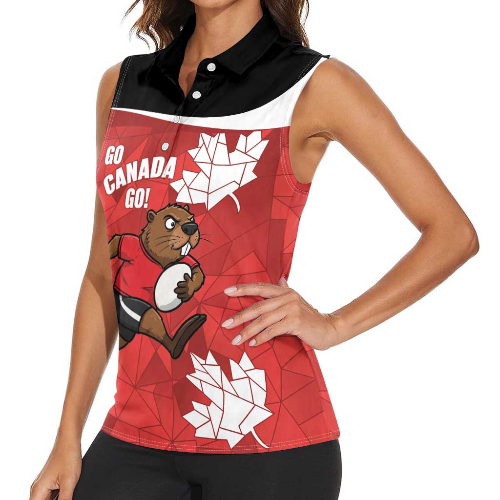 Canada Rugby Custom Women Sleeveless Polo Shirt Beaver Mascot Go Canadian