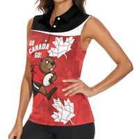 Canada Rugby Custom Women Sleeveless Polo Shirt Beaver Mascot Go Canadian