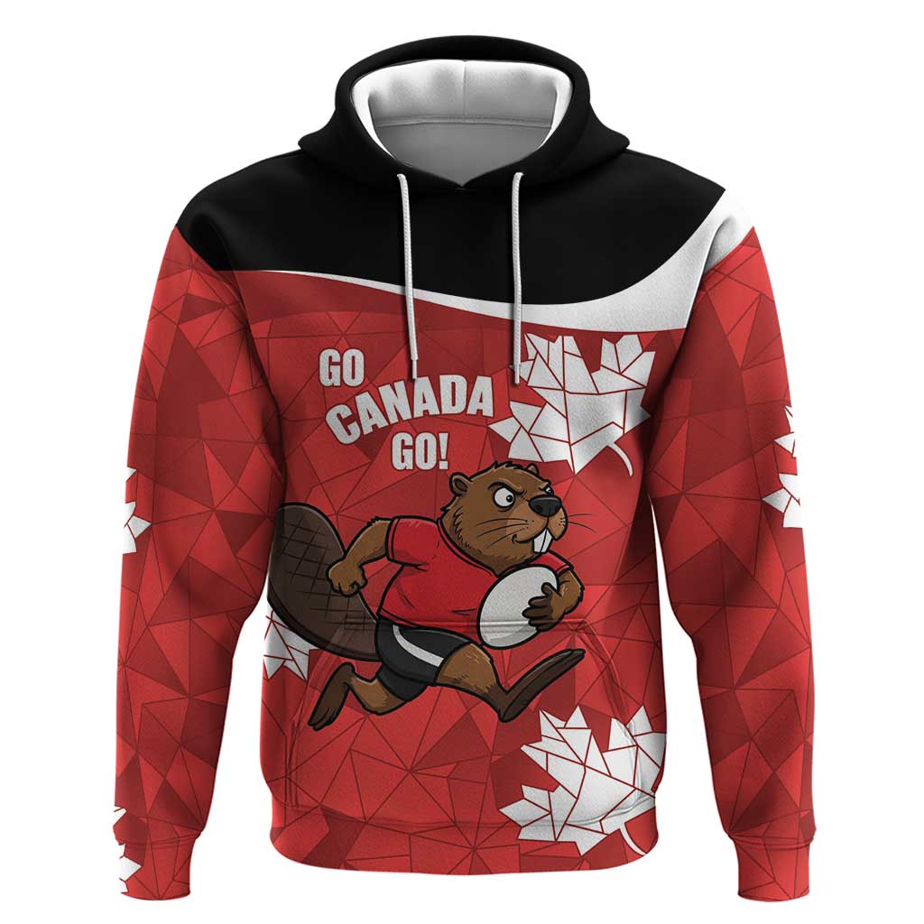 Canada Rugby Custom Zip Hoodie Beaver Mascot Go Canadian
