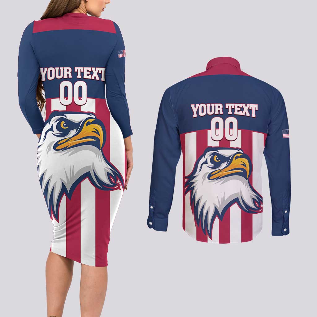 USA 2025 Rugby Custom Couples Matching Long Sleeve Bodycon Dress and Long Sleeve Button Shirt Come On Eagle