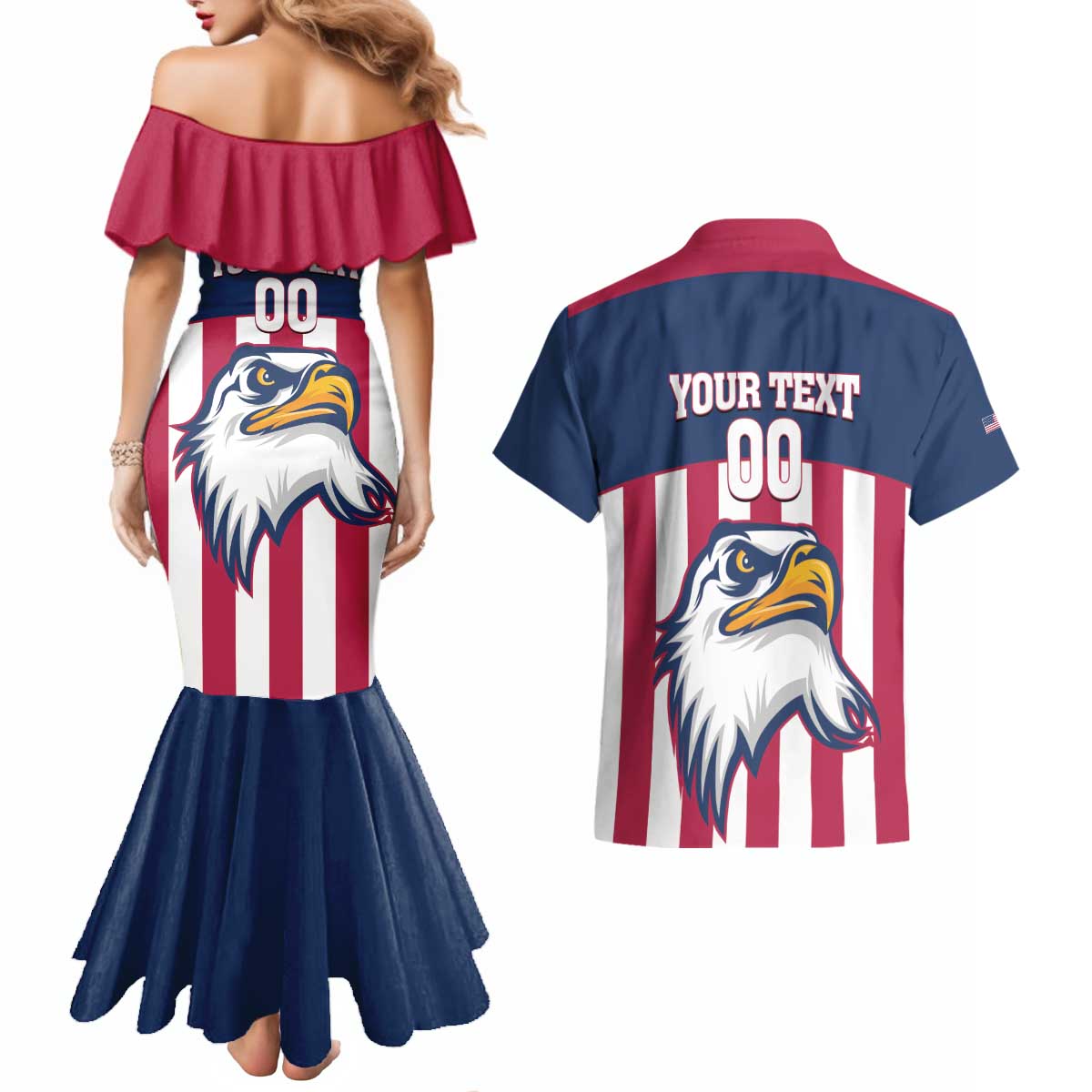 USA 2025 Rugby Custom Couples Matching Mermaid Dress and Hawaiian Shirt Come On Eagle