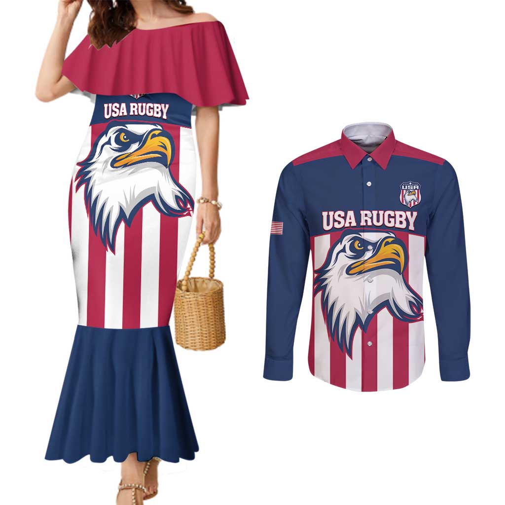 USA 2025 Rugby Custom Couples Matching Mermaid Dress and Long Sleeve Button Shirt Come On Eagle