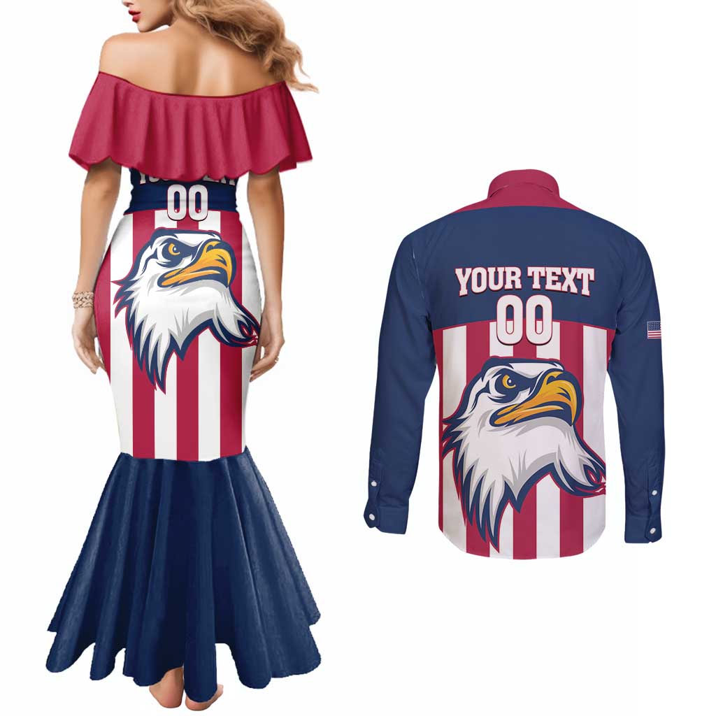 USA 2025 Rugby Custom Couples Matching Mermaid Dress and Long Sleeve Button Shirt Come On Eagle