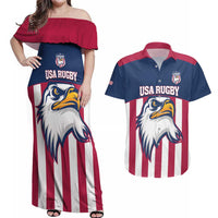 USA 2025 Rugby Custom Couples Matching Off Shoulder Maxi Dress and Hawaiian Shirt Come On Eagle