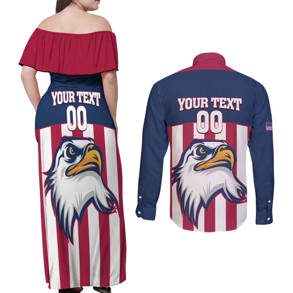 USA 2025 Rugby Custom Couples Matching Off Shoulder Maxi Dress and Long Sleeve Button Shirt Come On Eagle