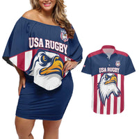 USA 2025 Rugby Custom Couples Matching Off Shoulder Short Dress and Hawaiian Shirt Come On Eagle