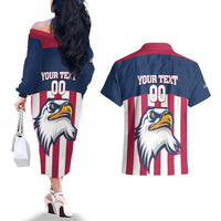 USA 2025 Rugby Custom Couples Matching Off The Shoulder Long Sleeve Dress and Hawaiian Shirt Come On Eagle