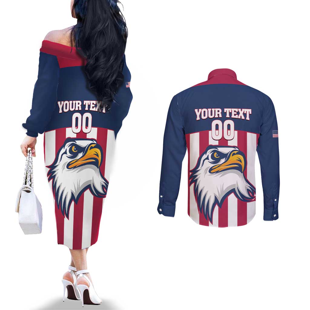USA 2025 Rugby Custom Couples Matching Off The Shoulder Long Sleeve Dress and Long Sleeve Button Shirt Come On Eagle