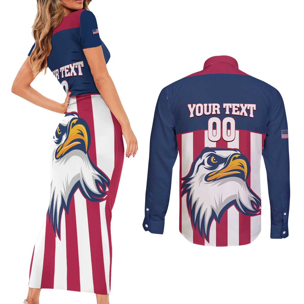 USA 2025 Rugby Custom Couples Matching Short Sleeve Bodycon Dress and Long Sleeve Button Shirt Come On Eagle