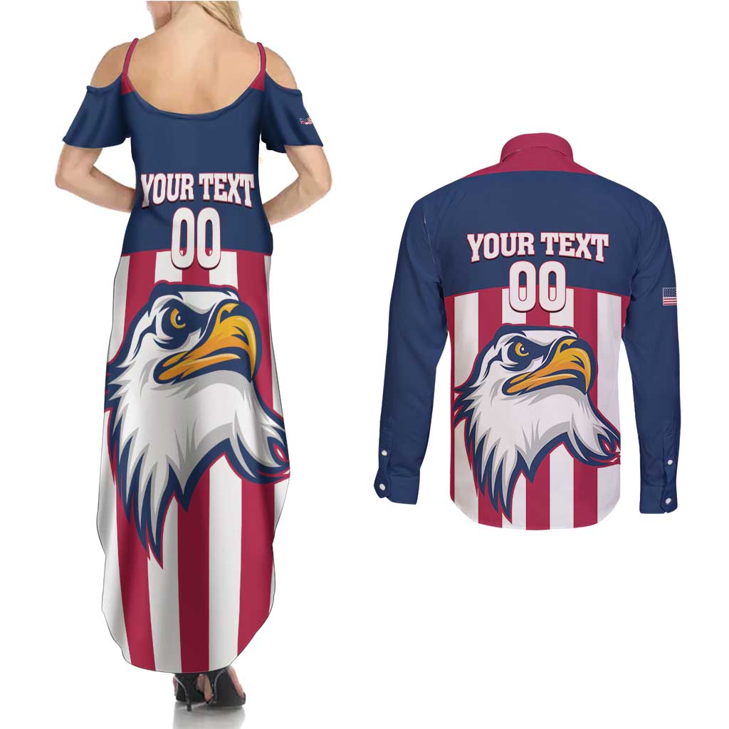 USA 2025 Rugby Custom Couples Matching Summer Maxi Dress and Long Sleeve Button Shirt Come On Eagle