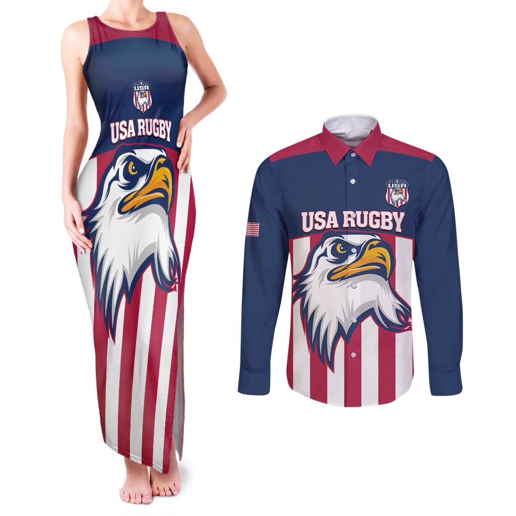 USA 2025 Rugby Custom Couples Matching Tank Maxi Dress and Long Sleeve Button Shirt Come On Eagle
