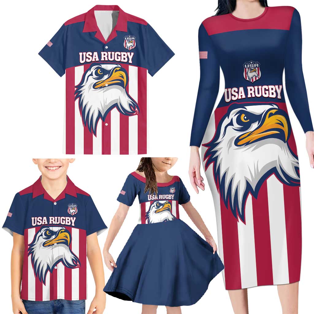 USA 2025 Rugby Custom Family Matching Long Sleeve Bodycon Dress and Hawaiian Shirt Come On Eagle