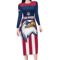 USA 2025 Rugby Custom Family Matching Long Sleeve Bodycon Dress and Hawaiian Shirt Come On Eagle