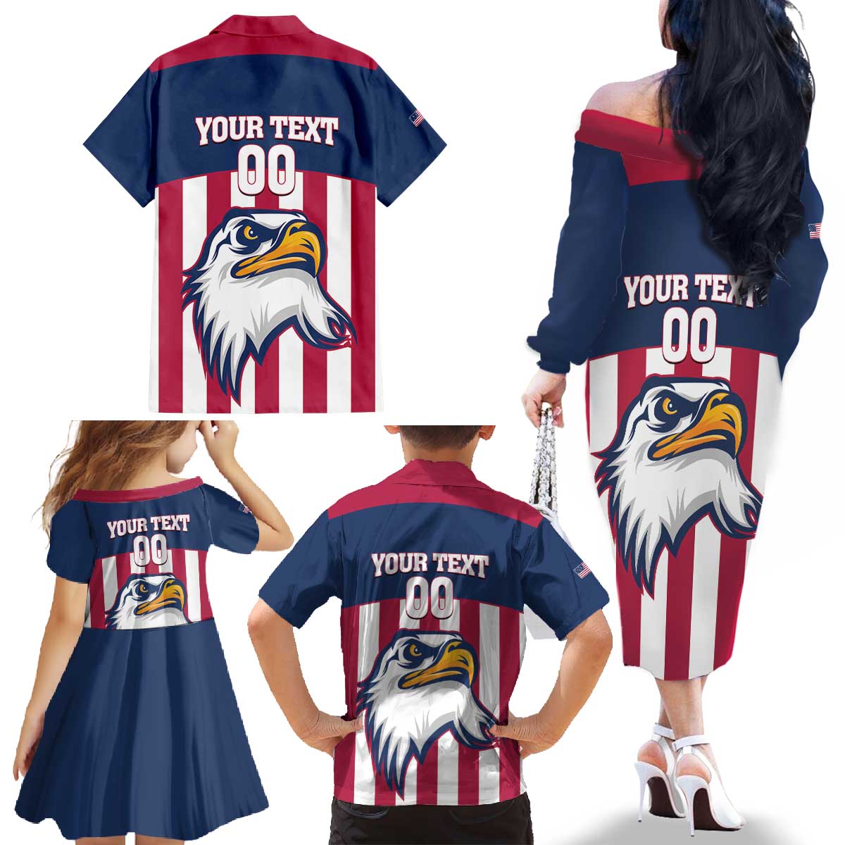 USA 2025 Rugby Custom Family Matching Off The Shoulder Long Sleeve Dress and Hawaiian Shirt Come On Eagle