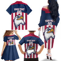 USA 2025 Rugby Custom Family Matching Off The Shoulder Long Sleeve Dress and Hawaiian Shirt Come On Eagle