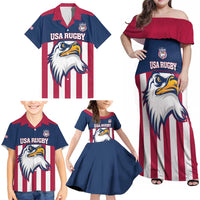 USA 2025 Rugby Custom Family Matching Off Shoulder Maxi Dress and Hawaiian Shirt Come On Eagle