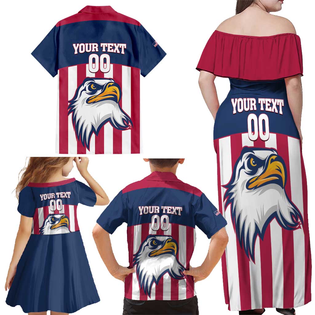 USA 2025 Rugby Custom Family Matching Off Shoulder Maxi Dress and Hawaiian Shirt Come On Eagle